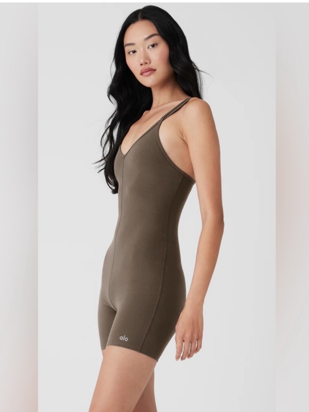 ALO Yoga Olive Green Seamless V‑Neck onesie